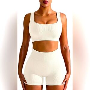 **Viral TikTok** Women’s 2 Piece Seamless Ribbed High Waist Leggings/Bra Set